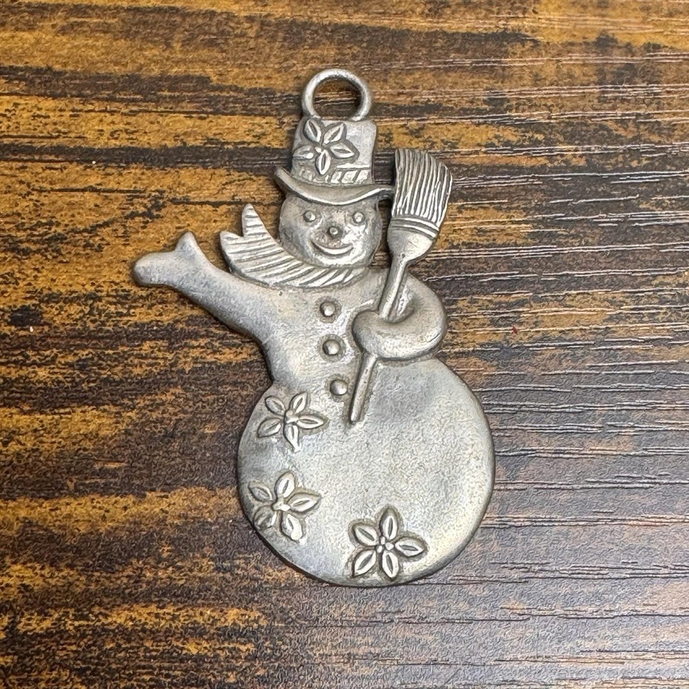 Vintage Seagull Pewter Snowman Ornament With Broom Waving 1983 Canada 3"